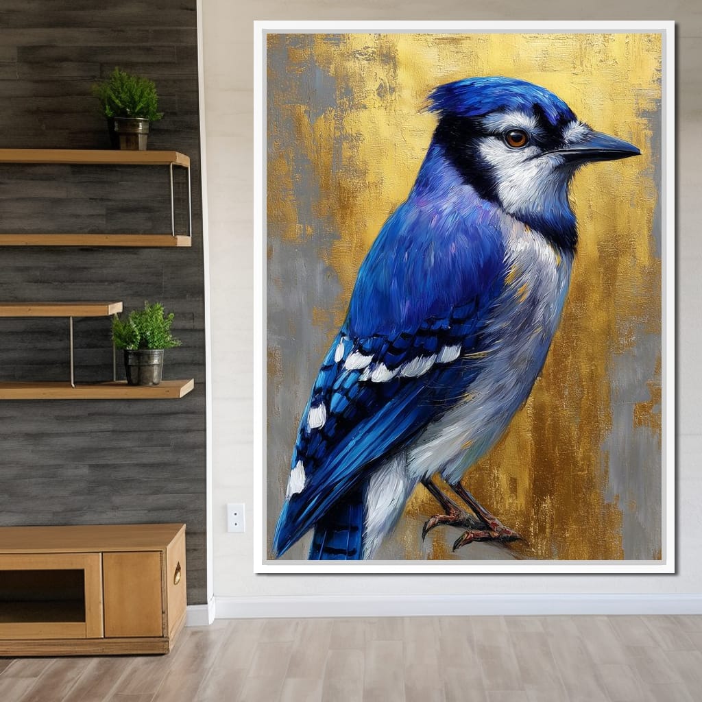 Golden Blue Jay Portrait Canvas Wall Art