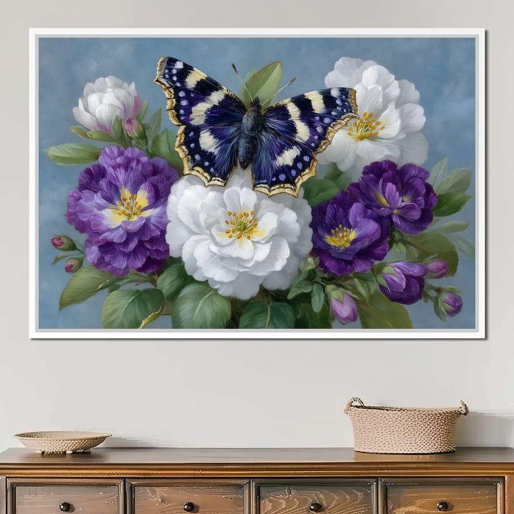 Purple Butterfly Garden Blooms Canvas Wall Art