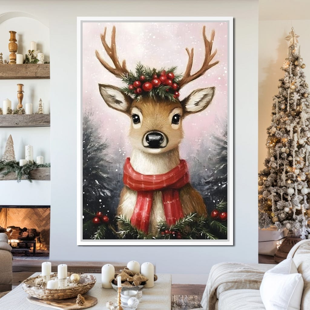 Holiday Reindeer Berries Cheer Canvas Wall Art