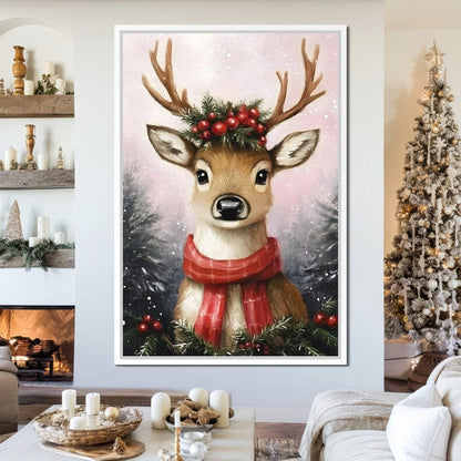Holiday Reindeer Berries Cheer Canvas Wall Art
