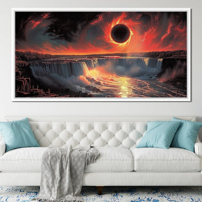 Eclipse Over Cascading Waters Canvas Wall Art