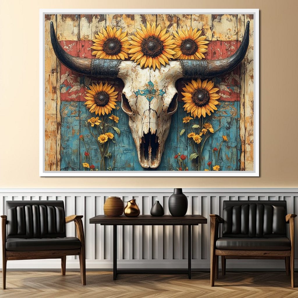 Sunflower Skulls Vintage Charm Canvas Wall Art