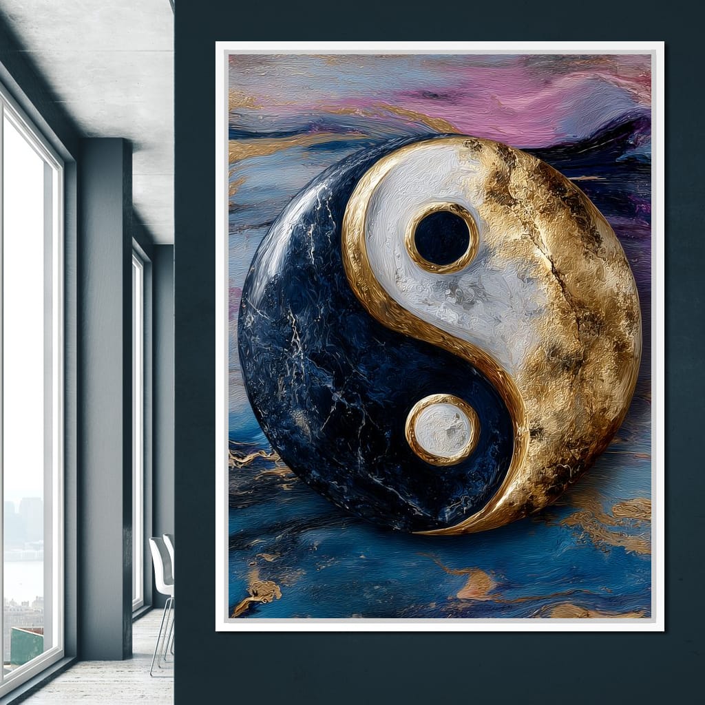 Golden Yin Yang Balance Flow Canvas Wall Art