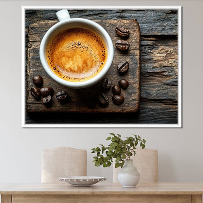 Espresso Essence on Rustic Wood Canvas Wall Art