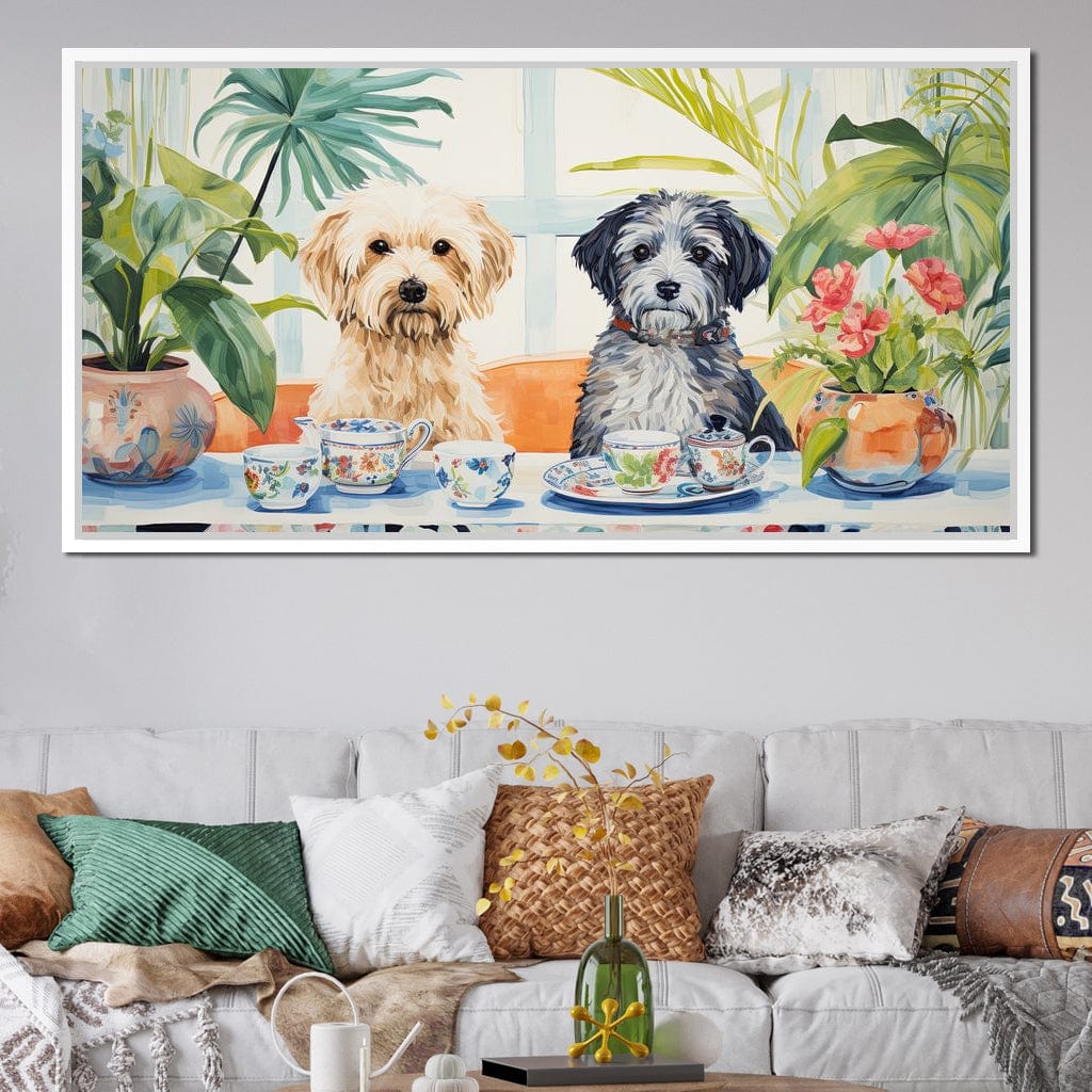 Teatime Tails and Blossoms Canvas Wall Art