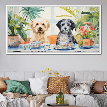 Teatime Tails and Blossoms Canvas Wall Art