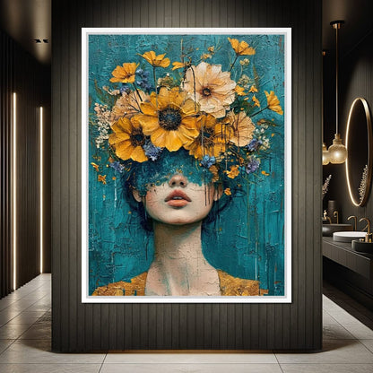 Golden Bloom Silhouette Canvas Wall Art