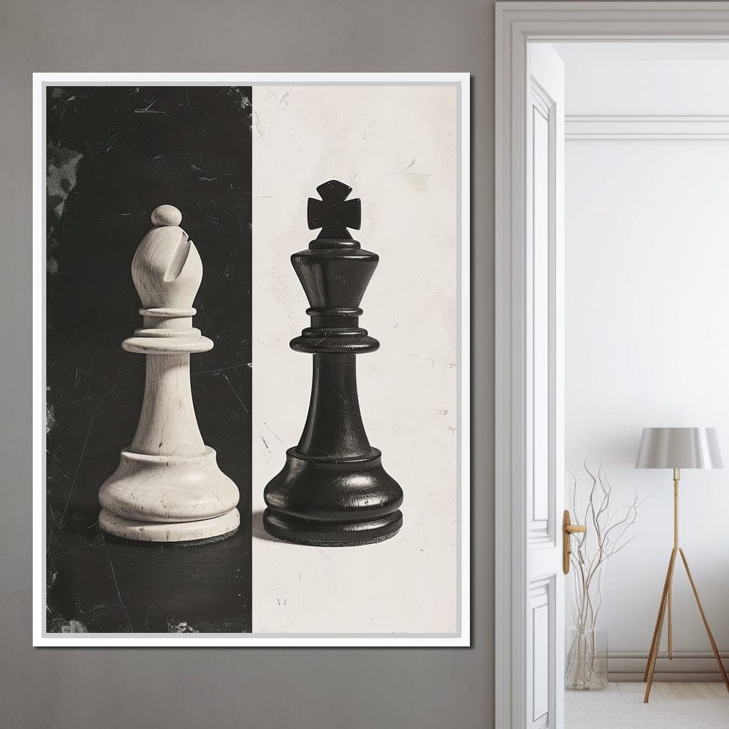 Black and White Chess Encounter Canvas Wall Art