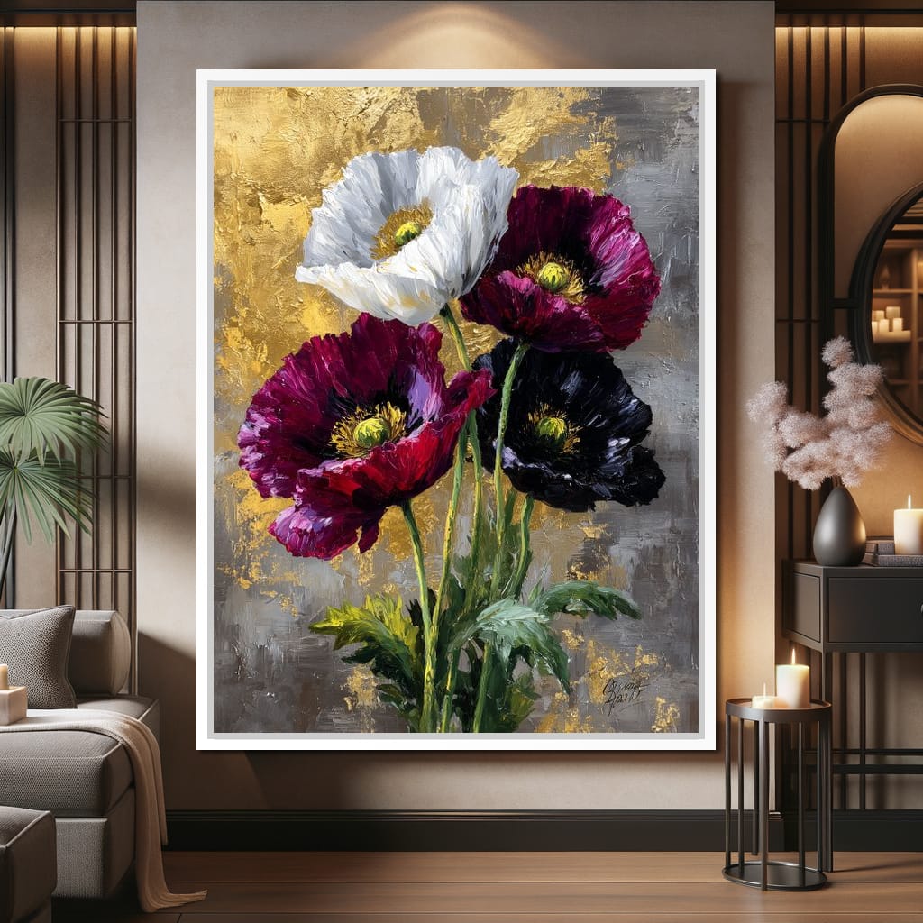 Gilded Poppies Quartet Canvas Wall Art