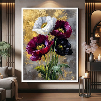 Gilded Poppies Quartet Canvas Wall Art