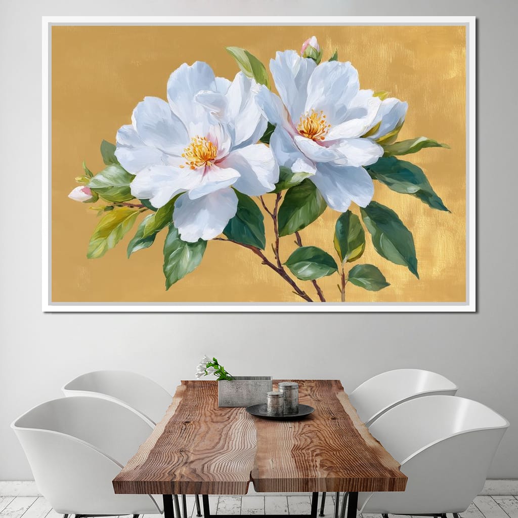 Golden Gardenia Duet Blooming Canvas Wall Art