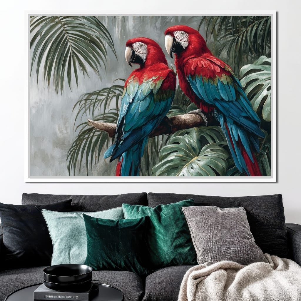 Tropical Macaw Duo Rainforest Canvas Wall Art