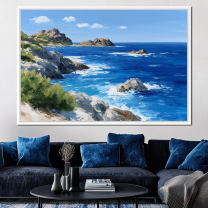 Rocky Coastline Ocean View Oil Painting Canvas Wall Art