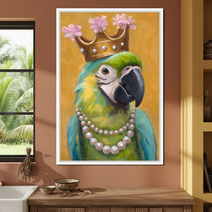 Regal Parrot Pearl Crowned Canvas Wall Art