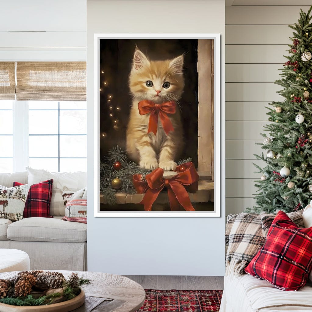 Yuletide Kitten by the Window Canvas Wall Art