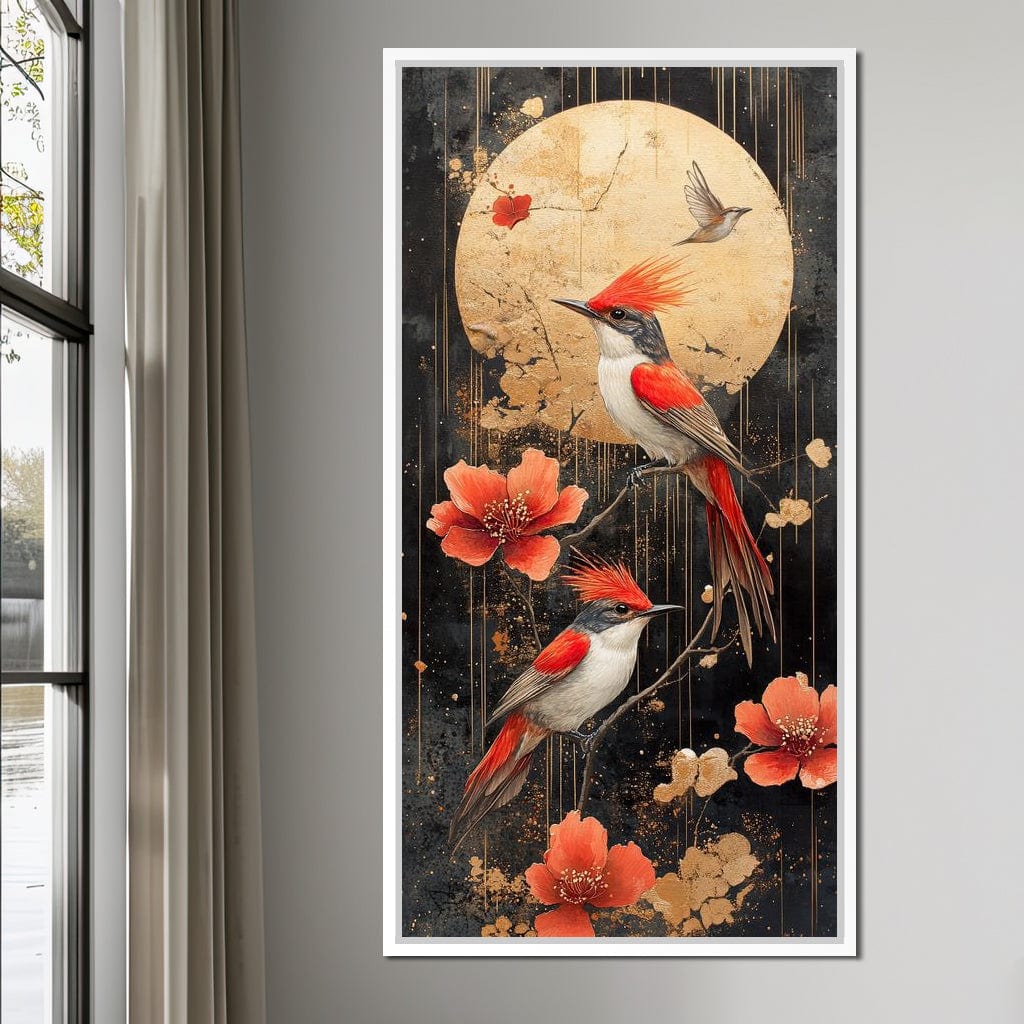 Golden Birds and Blossoms Fantasy Canvas Wall Art