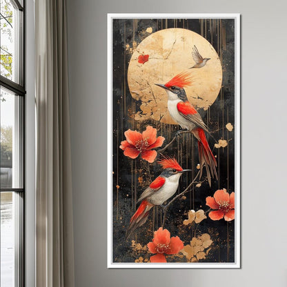 Golden Birds and Blossoms Fantasy Canvas Wall Art
