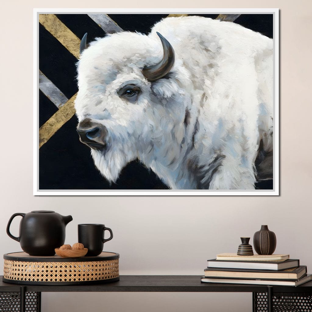 Gilded Plains White Bison Canvas Wall Art