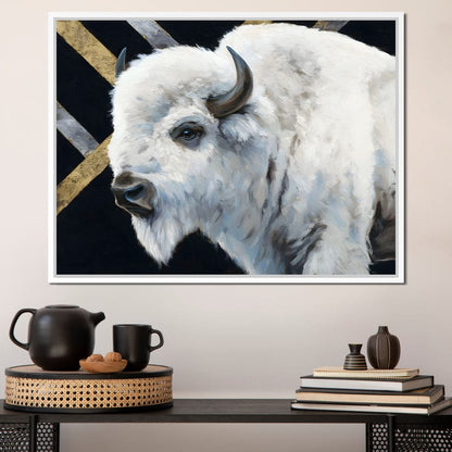 Gilded Plains White Bison Canvas Wall Art