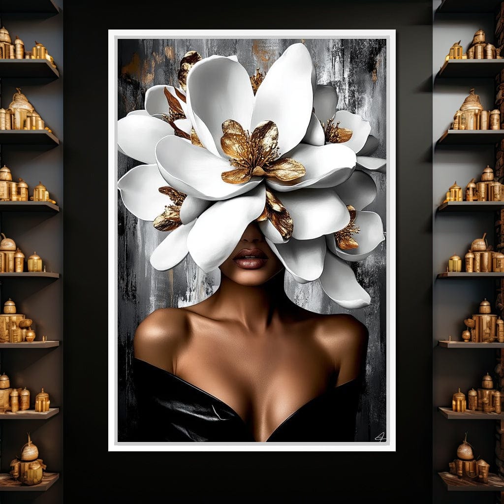 Golden & White Petals Elegance Canvas Wall Art