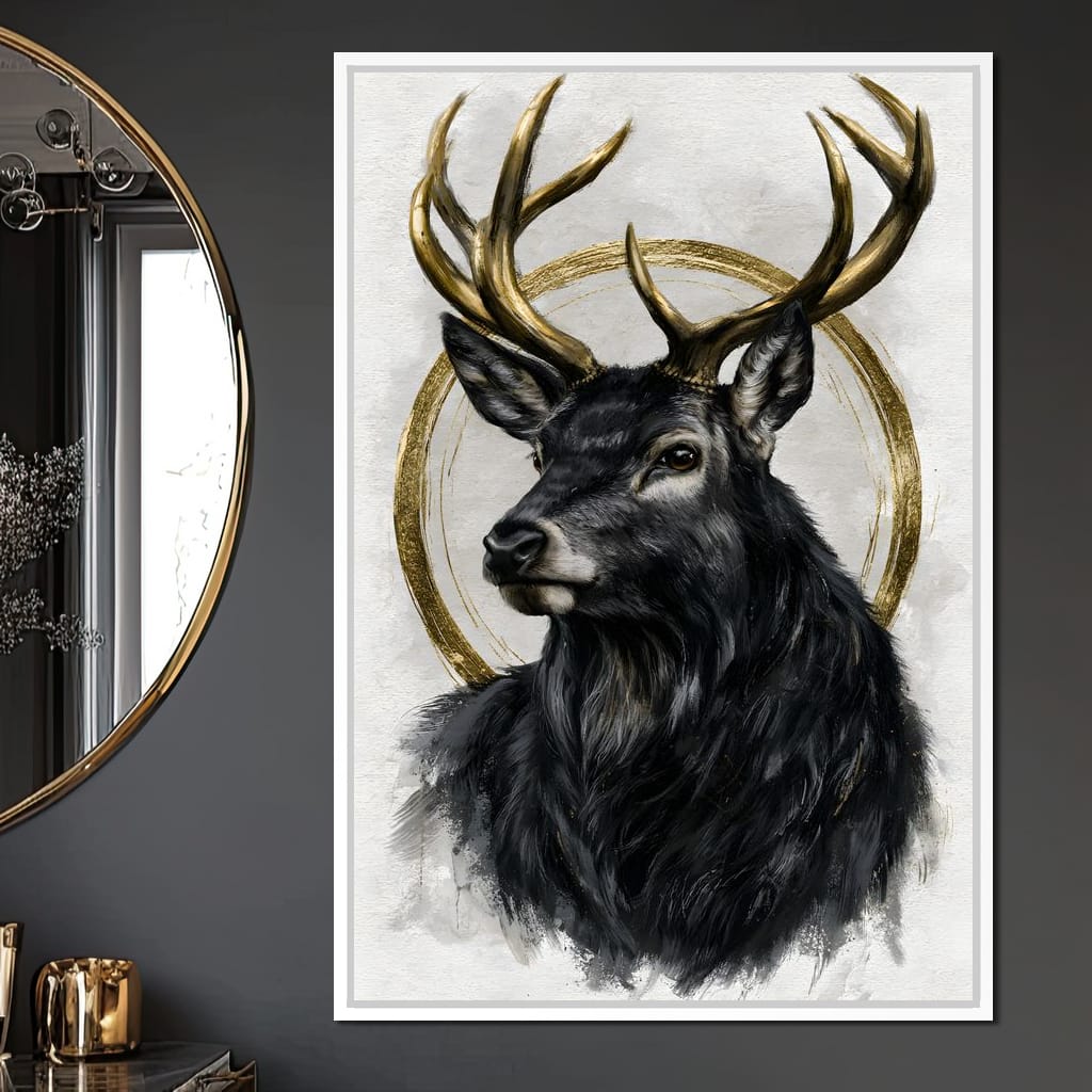 Stag of the Gilded Halo Canvas Wall Art