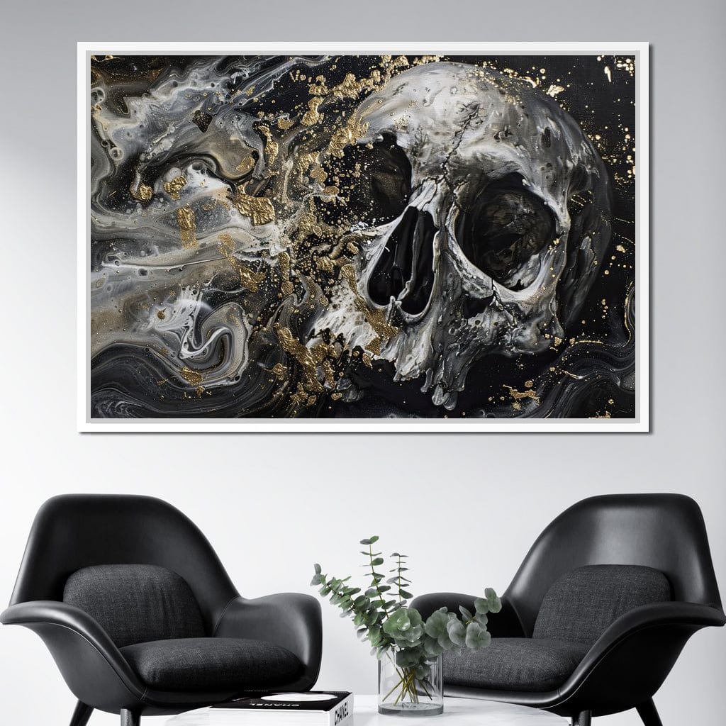 Golden Skull in Galaxy Storm Canvas Wall Art