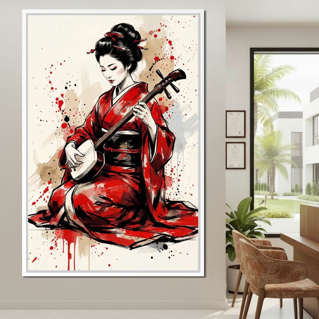 Japanese Woman with Shamisen Canvas Wall Art