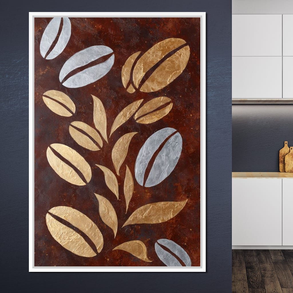 Golden Coffee Beans Botanical Flow Canvas Wall Art