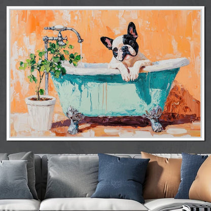 French Bulldog in the Tub Canvas Wall Art