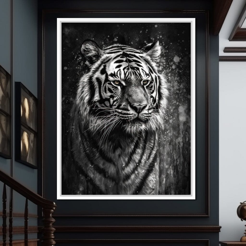 Tiger in Black & White Canvas Wall Art