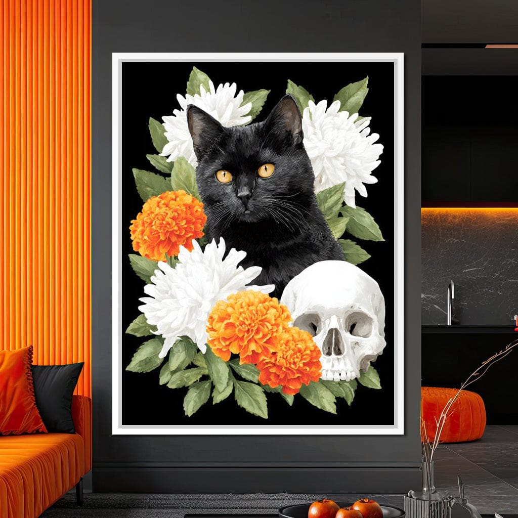 Nocturnal Feline Memento Bouquet Canvas Wall Art