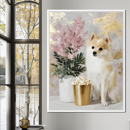 Pomeranian Petals Gold Light Canvas Wall Art
