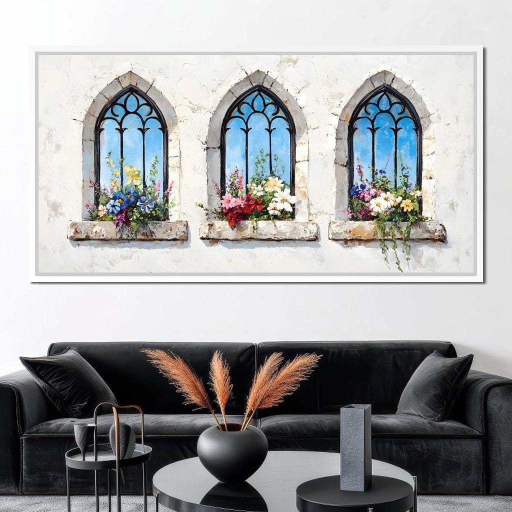 Floral Elegance Through Arches Canvas Wall Art