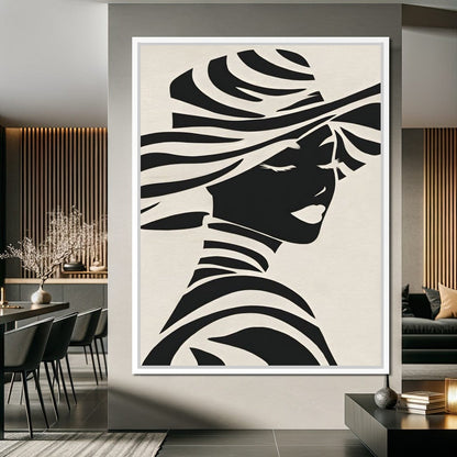 Monochrome Elegance Lady Silhouette Canvas Wall Art