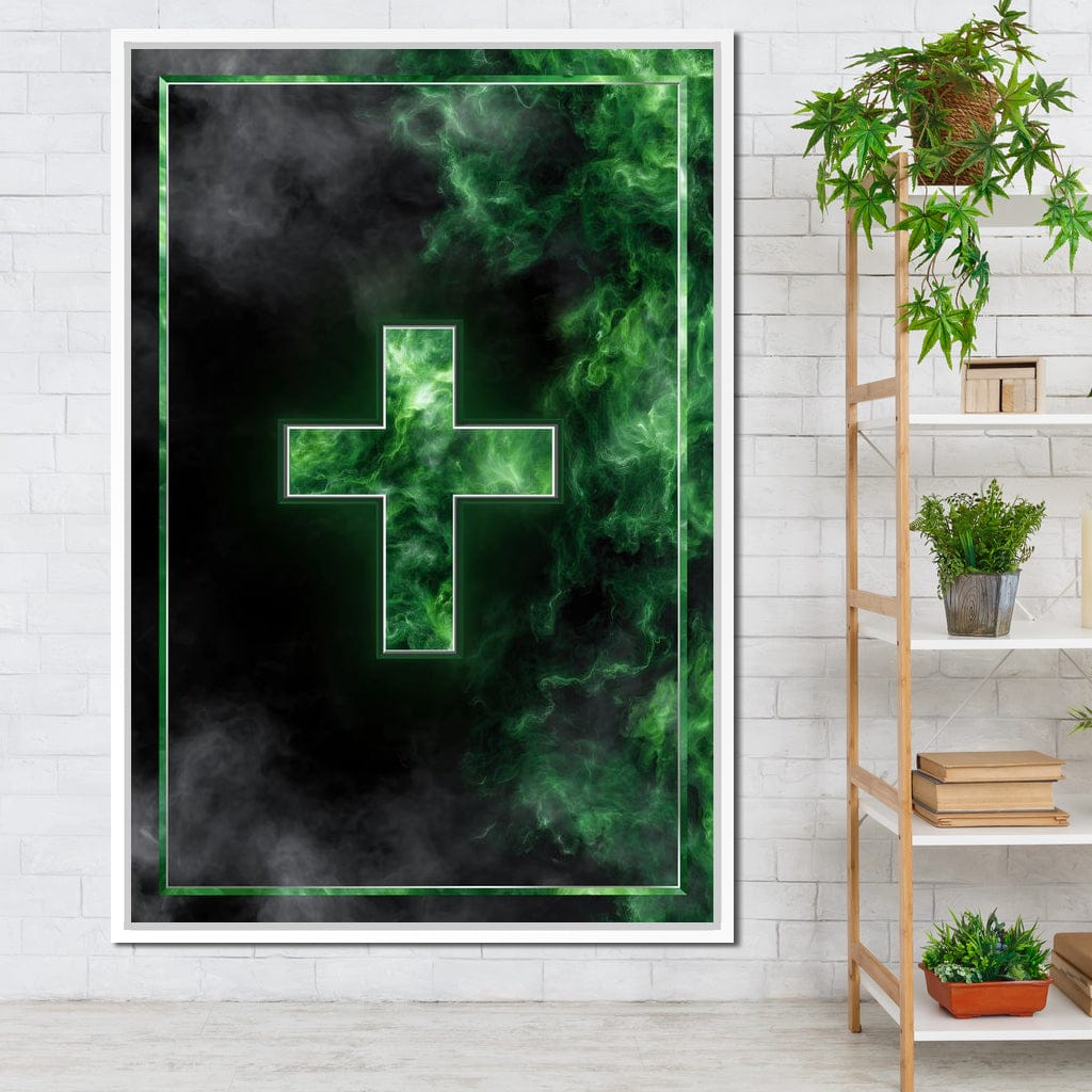 Emerald Smoke Cross Radiance Canvas Wall Art