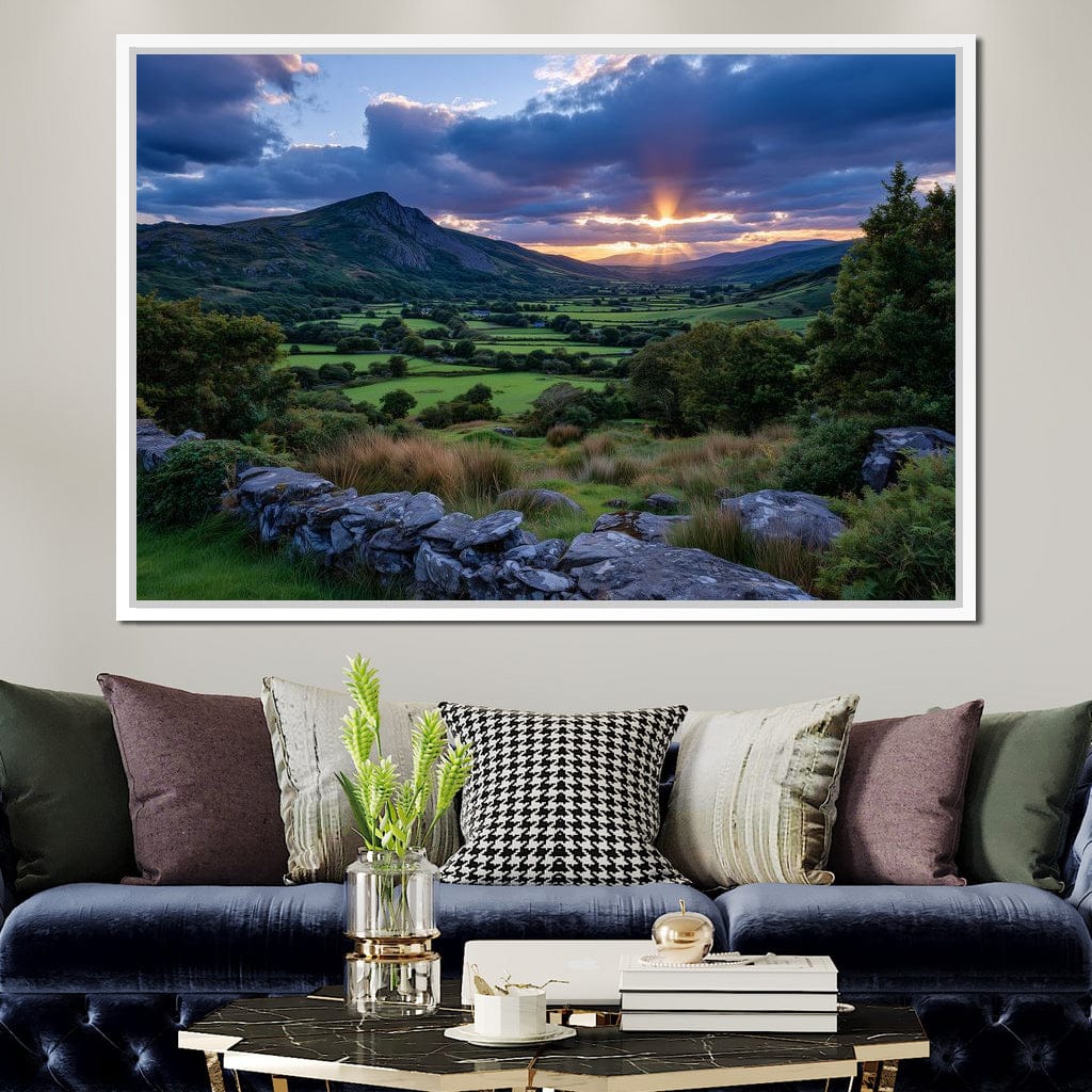 Sunbeams Over Green Valley Canvas Wall Art