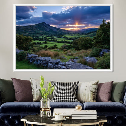 Sunbeams Over Green Valley Canvas Wall Art