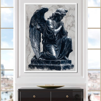 Midnight Marble Angel Prayer Canvas Wall Art