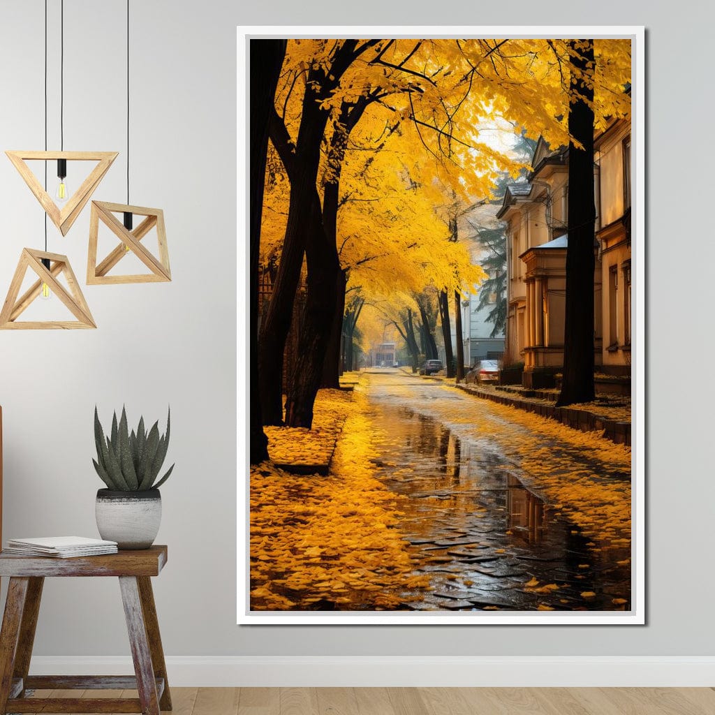 Autumn Leaves Along the City Road Canvas Wall Art
