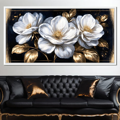 Gilded Petals On A Midnight Stage Canvas Wall Art