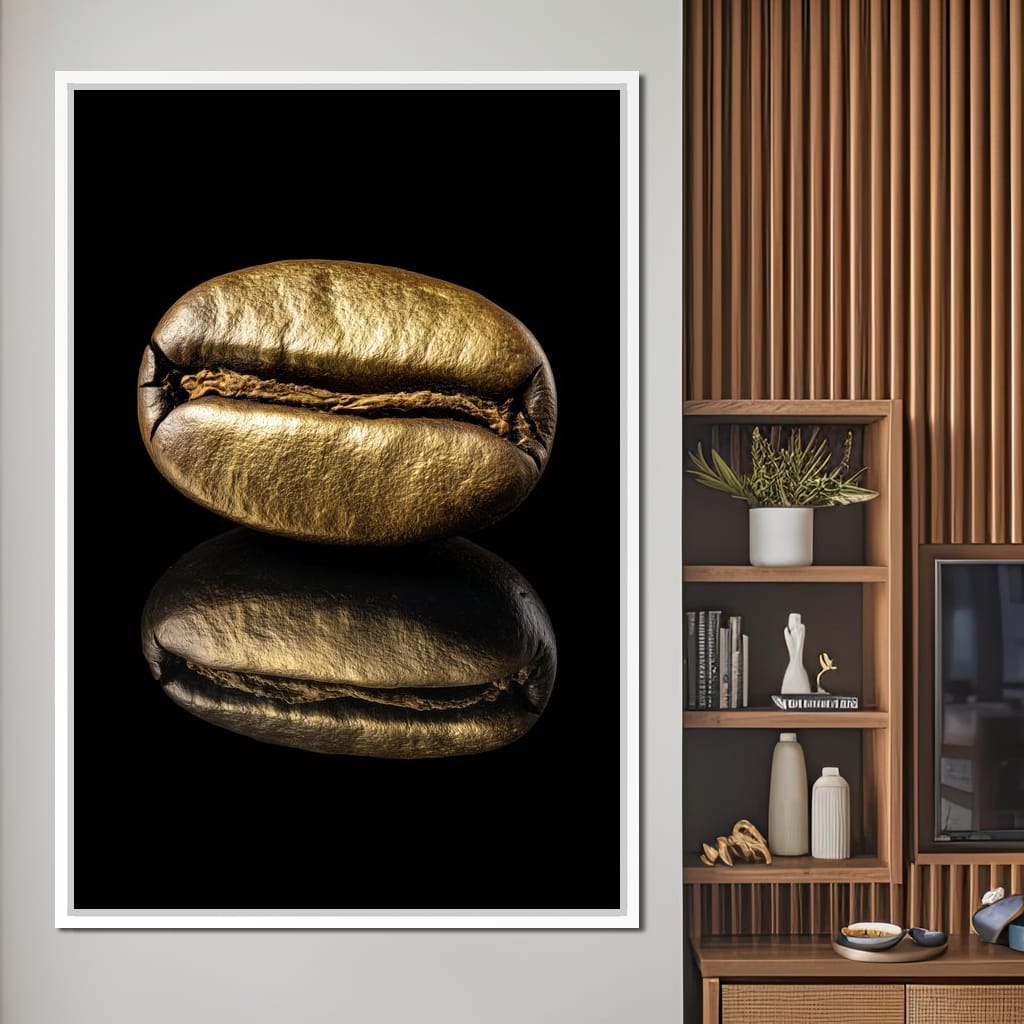 Golden Coffee Bean Reflection Canvas Wall Art