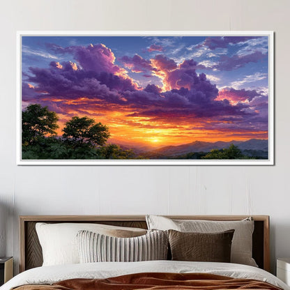 Golden Mountain Sunset Clouds Sky Canvas Wall Art