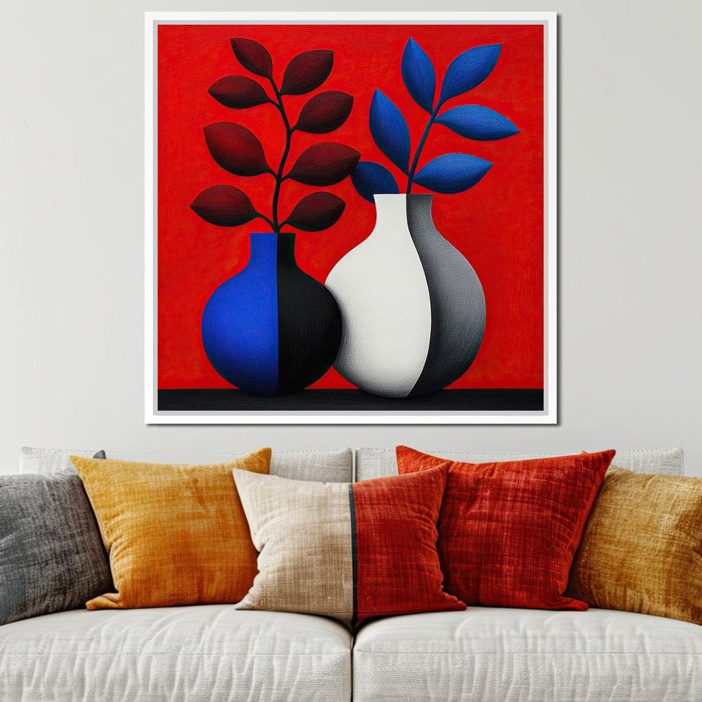 Vases in Crimson Rhythm Canvas Wall Art