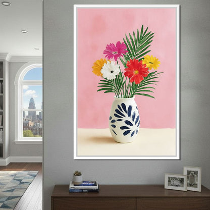 Pink Vase Garden Bouquet Canvas Wall Art