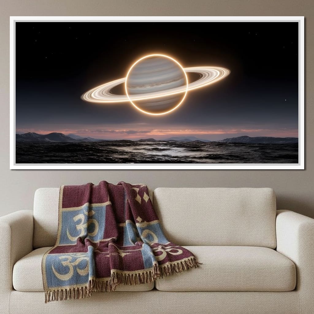 Luminous Saturn Over Alien Sea Canvas Wall Art