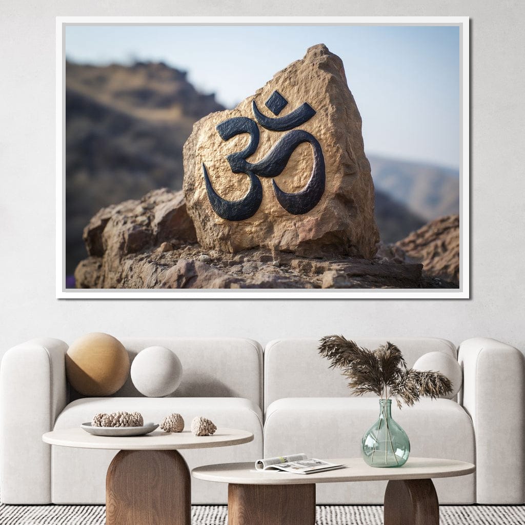 Om Mountain Stone Aum Sign Canvas Wall Art