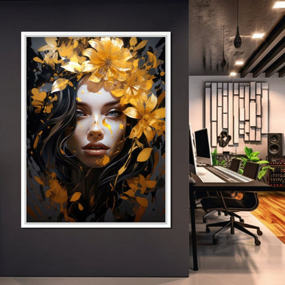 Golden Petal Crown Canvas Wall Art
