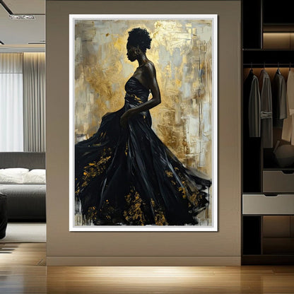 Ebony Elegance in Gold Canvas Wall Art