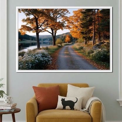 Autumn Lake Pathway Glow Canvas Wall Art