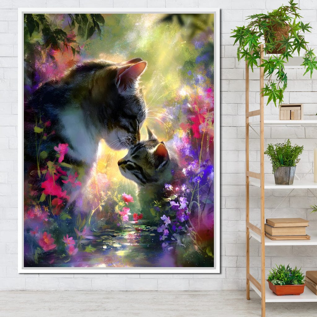 Gentle Cats Nuzzle Floral Dream Canvas Wall Art